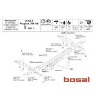Фаркоп (ТСУ) для PEUGEOT 308 2007-2014 съемный шар на двух болтах 1.2тонны Босал