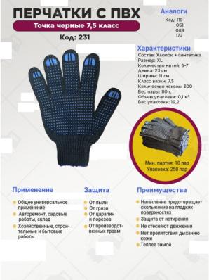 Перчатки ПВХ-точка черные 7,5 класс
